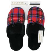 Wholesale - S-XL WOMEN RED PLAID SLIPPER W/FAUX FUR COLLAR GOLD TOE C/P 18, UPC: 194587673488